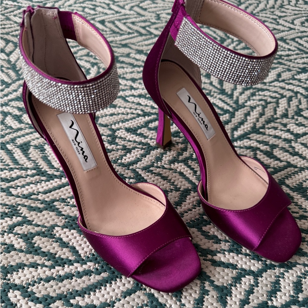 NINA wine satin heels with crystals